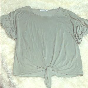 Olive green cropped ruffle sleeve